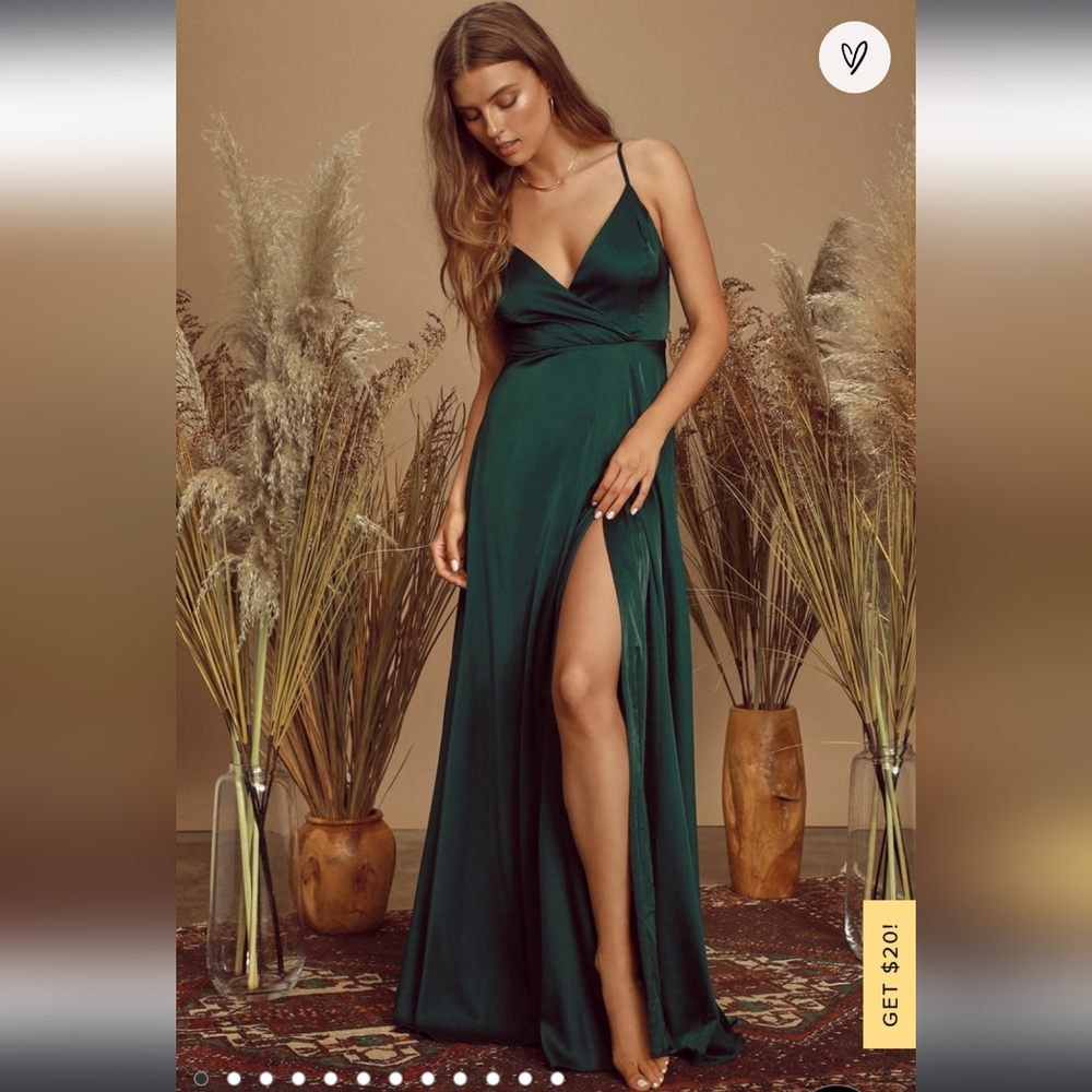 💗HP💗 NWT Lulus: Ode to Love Satin Maxi Dress, Emerald Green, Women's XS